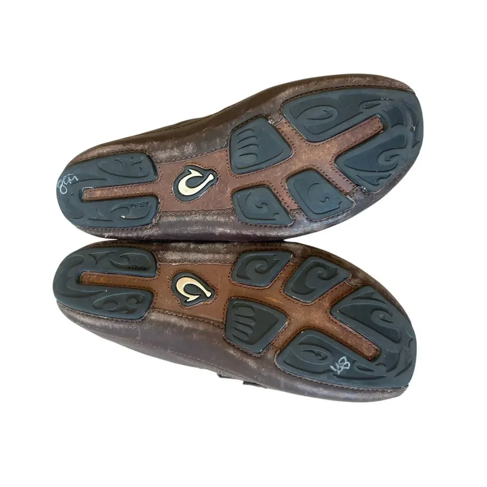 OluKai Akepa Moc Men’s 8 Brown Leather Slip On Loafers Moccasin Shoes